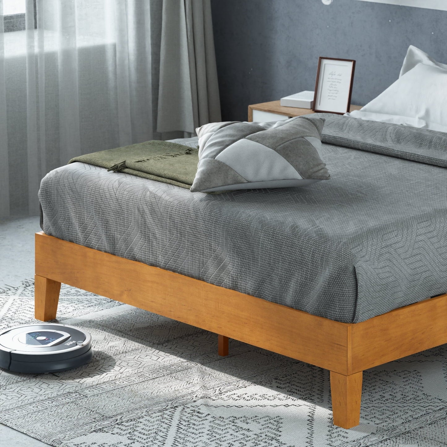Zinus Alexia 12" Deluxe Wood Platform Bed Frame, Rustic Pine, Queen