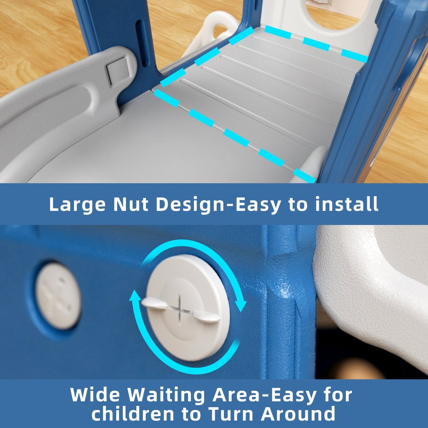 XJD Toddler Slide with Climber, 5-in-1 Kid Indoor Playground Freestanding Playset, Outdoor Slide Toddlers Climber and Slide Set with Basketball Hoop and Climber for Kids Age 1+, Blue