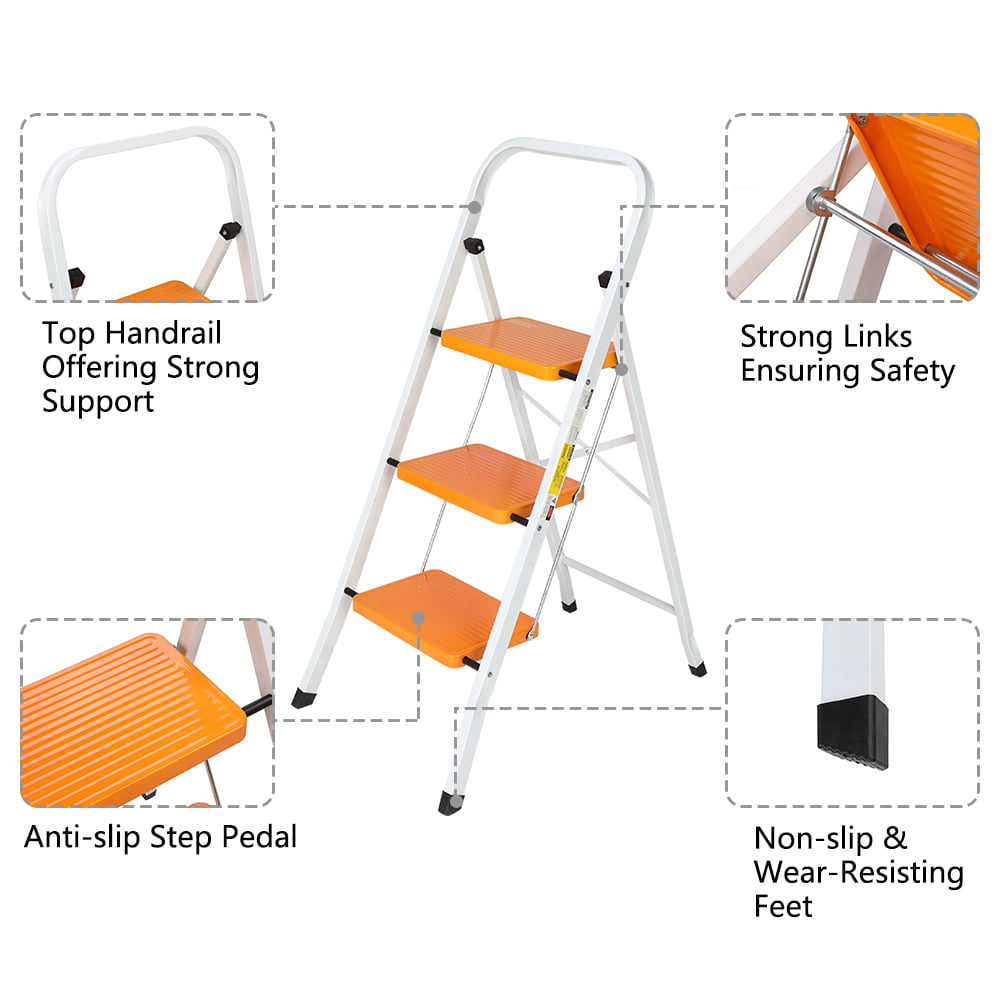 Zimtown Steel 3 Step Ladder, Folding Step Stool, for Household and Office Use, 330lbs