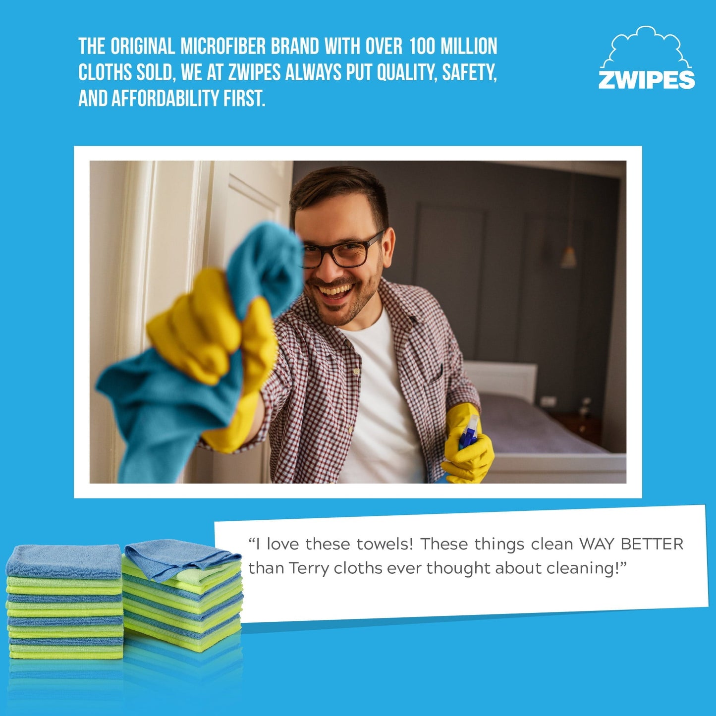 Zwipes Microfiber Cleaning Cloths, Multicolor, 12 Pack