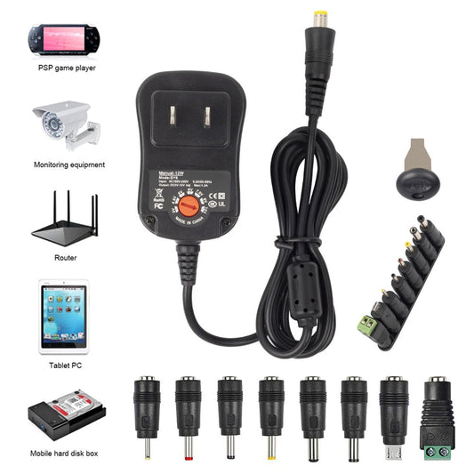 12W Universal AC/DC Adapter Switching Power Supply with 8 Selectable Adapter Tips, for 3V to 12V Household Electronics