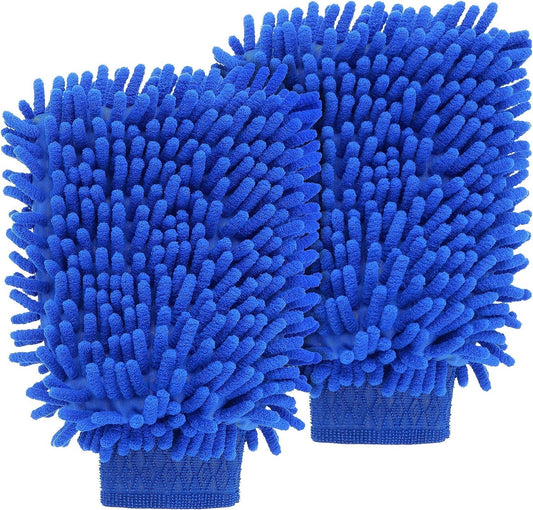 2 PCS Wash Cloths Car Cleaning Supplies Microfiber Towels Brush Wheel Detailing Kit Care Mitt Long Handle Sponge Interior Cleaner Drying Scratch Guard Shampoo Washing Wipes Weave Towel (blue)