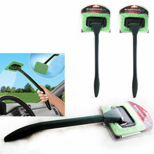 2 Windshield Clean Car Glass Cleaner Wiper Handle Wand Microfiber Cloth Auto New