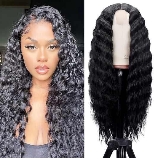 22 inch Water Wave Wigs, Jungle Wave Lace Front Brazilian Curly Hair Wigs for Black Women