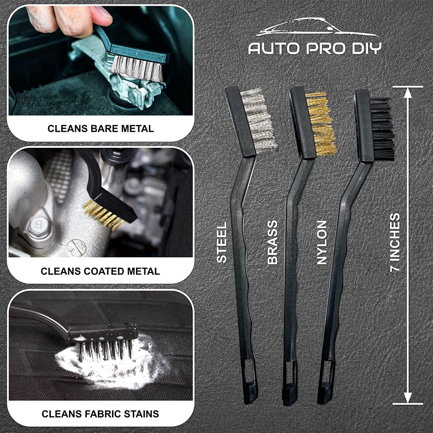 11 Piece Car Detailing Kit Set - Car Wheels, Exterior, Interior Cleaning Detail Supplies - Boars Hair, Stainless Steel Wire, Duster Brushes, APD-101