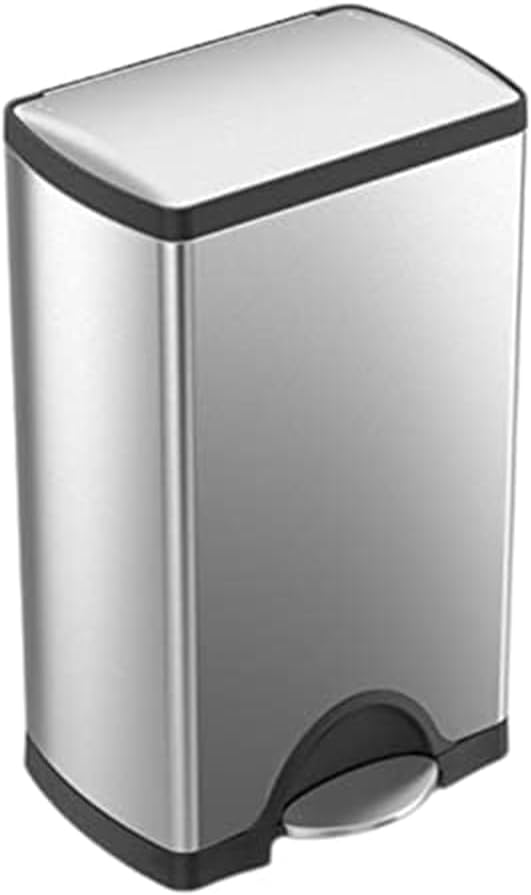 Rectangular Dual Compartment Recycling Kitchen Step Trash Can. 46 Liter. Brushed Stainless Steel