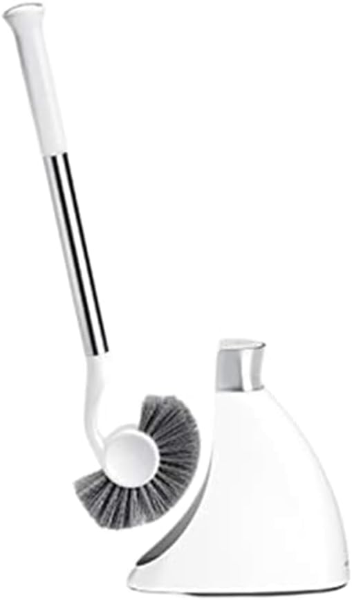 Toilet Brush with Caddy. Stainless Steel. White