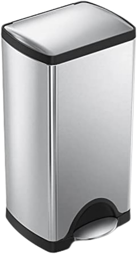 Rectangular Dual Compartment Recycling Kitchen Step Trash Can. 46 Liter. Brushed Stainless Steel