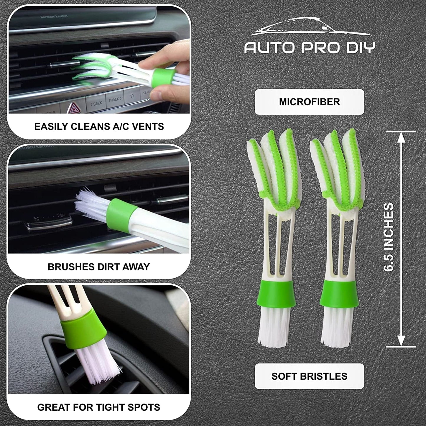 11 Piece Car Detailing Kit Set - Car Wheels, Exterior, Interior Cleaning Detail Supplies - Boars Hair, Stainless Steel Wire, Duster Brushes, APD-101