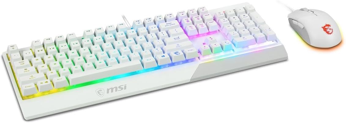 Vigor GK30 Combo White. 6-Zone RGB GK30 Gaming Keyboard & GM11 Gaming Mouse. Water Repellent & Splash-Proof. 5000 DPI