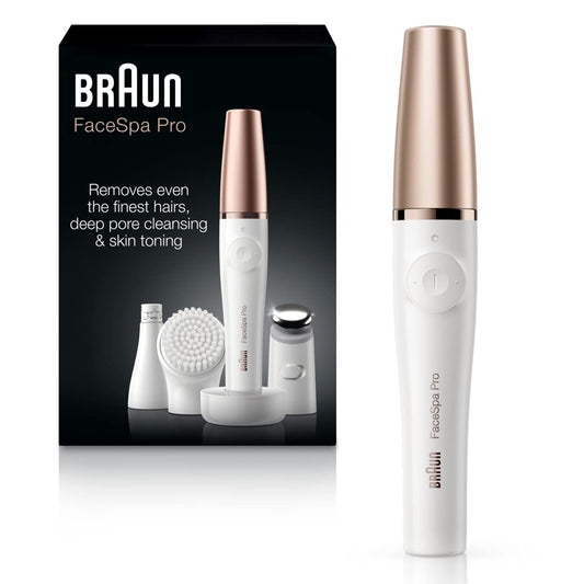 Face Epilator Facespa Pro 911. Facial Hair Removal for Women. Hair Removal Device. 3-in-1 Epilating. Cleansing Brush and Skin Toning with 3 extras