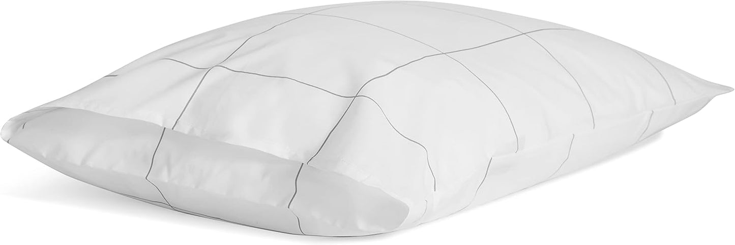 Luxury Percale 4 Piece Sheet Set - 100% Cotton. King Size in Window Pane - 1 Fitted Sheet. 1 Flat Sheet. 2 Pillowcases | Best Sheets for Hot Sleepers