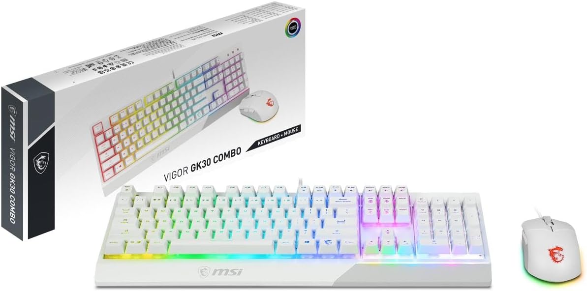 Vigor GK30 Combo White. 6-Zone RGB GK30 Gaming Keyboard & GM11 Gaming Mouse. Water Repellent & Splash-Proof. 5000 DPI
