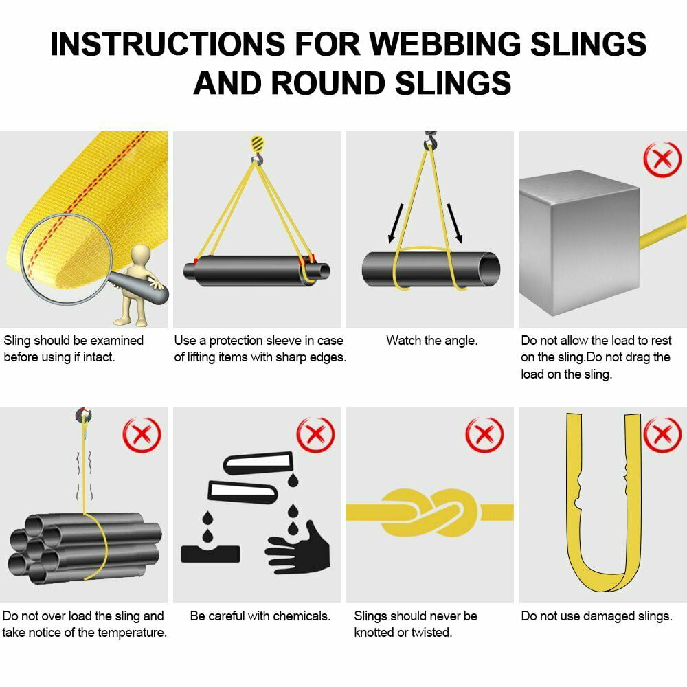 2"x 6ft Nylon Web Lifting Sling Tow Strap Flat Loop Eye & Eye Webbing, 9000LBS Max