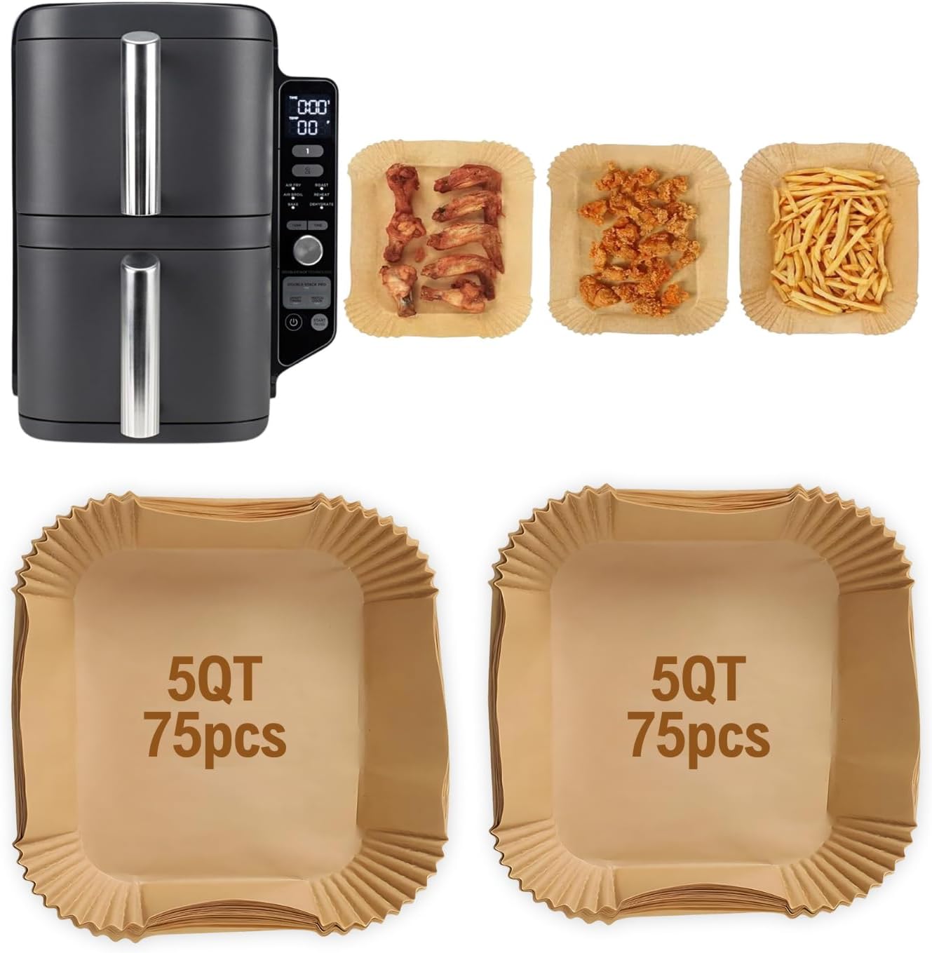 Air Fryer Liners for  DoubleStack SL401 8-10QT: 150pcs Disposable Paper Liners. Compatible with  SL401 and SL201 Double Stack by FryEasy
