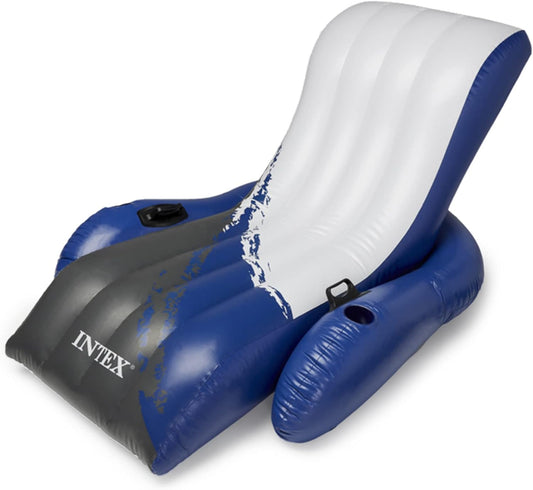 Inflatable Lounge Pool Recliner Lounger Chair with Cup Holders - Heavy-Duty Float Raft for Adults. 220 Lb Capacity Large Floating Tanning Chair