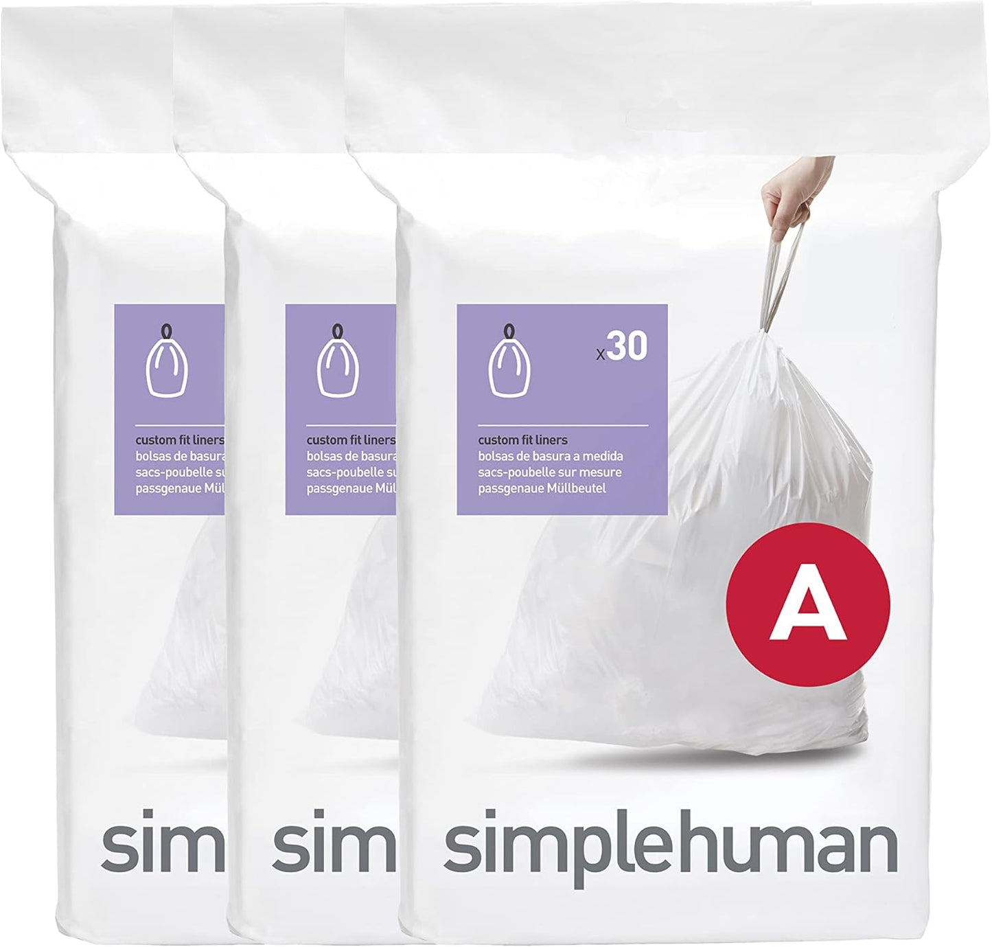 90 Count. Genuine Custom Fit Liners. Drawstring Trash Bags in Dispenser Packs. 4.5 Liter / 1.2 Gallon. White