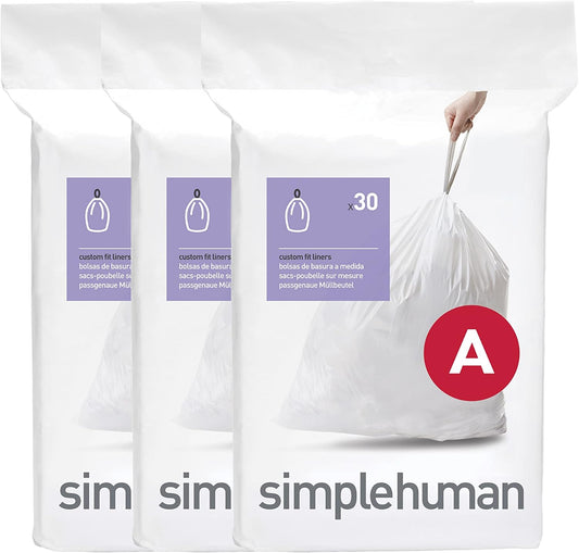 90 Count. Genuine Custom Fit Liners. Drawstring Trash Bags in Dispenser Packs. 4.5 Liter / 1.2 Gallon. White