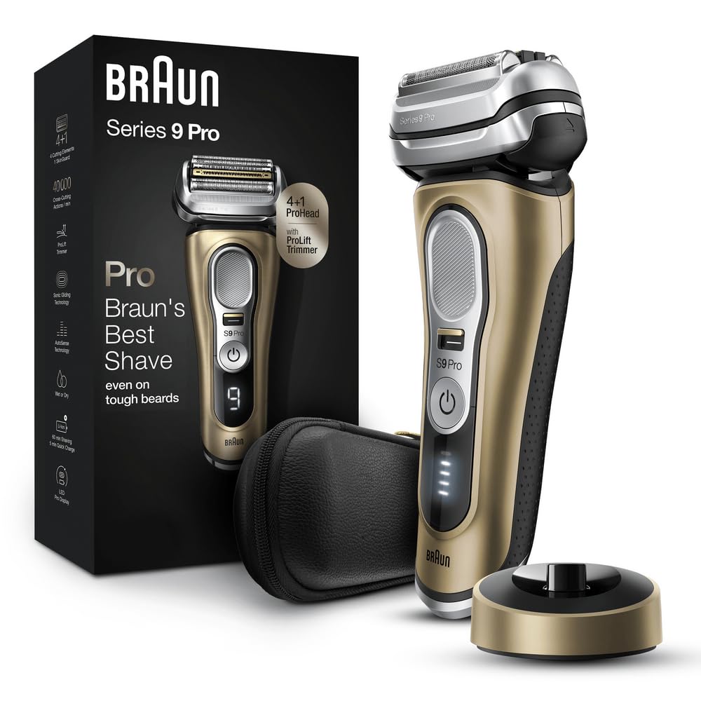 Electric Razor for Men. Waterproof Foil Shaver. Series 9 Pro 9477cc. Wet & Dry Shave. with Portable Charging Case. ProLift Beard Trimmer. 5-in-1 Cleaning & Charging SmartCare Center. Silver