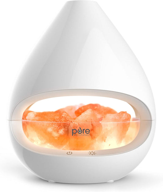 2-in-1 Himalayan Salt Lamp & Ultrasonic Essential Oil Diffuser. Original Salt Therapy Lamp. 100% Pure Himalayan Salt. Ambient Glow. 160 mL 16-Hour Tank (White)