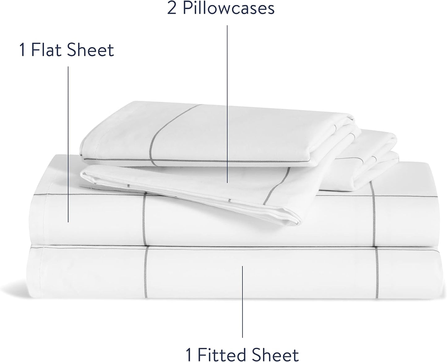Luxury Percale 4 Piece Sheet Set - 100% Cotton. King Size in Window Pane - 1 Fitted Sheet. 1 Flat Sheet. 2 Pillowcases | Best Sheets for Hot Sleepers