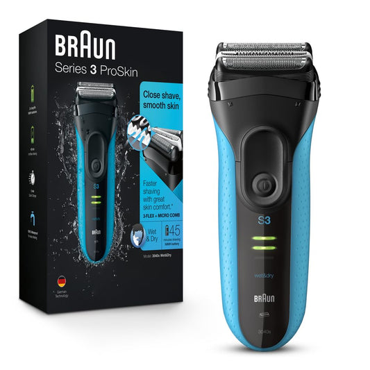 3 Razor with Precision Trimmer. Rechargeable. Wet & Dry Foil Shaver for Men. Blue/Black. 4 Piece