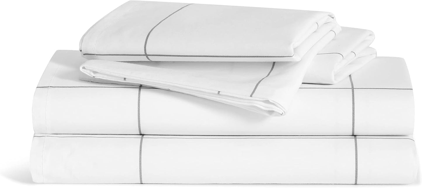 Luxury Percale 4 Piece Sheet Set - 100% Cotton. King Size in Window Pane - 1 Fitted Sheet. 1 Flat Sheet. 2 Pillowcases | Best Sheets for Hot Sleepers