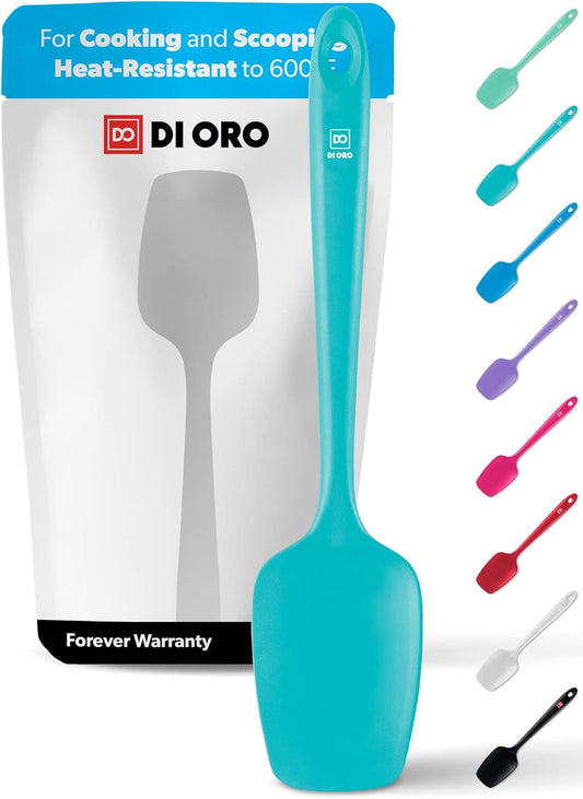 Silicone Spoon Spatula - Forever Warranty - 600°F Heat-Resistant Large Silicone Spoonula Scraper - BPA Free Nonstick Cookware Safe Rubber Kitchen Utensil for Baking. Cooking. & Mixing (Teal)