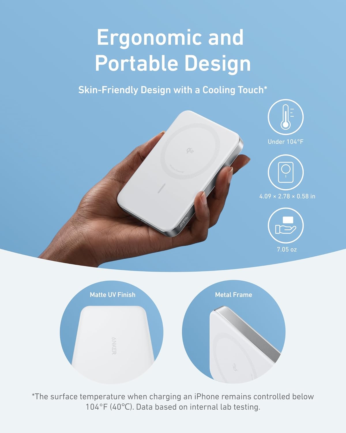Power Bank. Ultra Slim 10000mAh Magnetic Battery Pack. Qi2 Certified. Portable. 15W Ultra Fast MagSafe Compatible Charger. Ergonomic Design. Only for iPhone 15/14/13/12