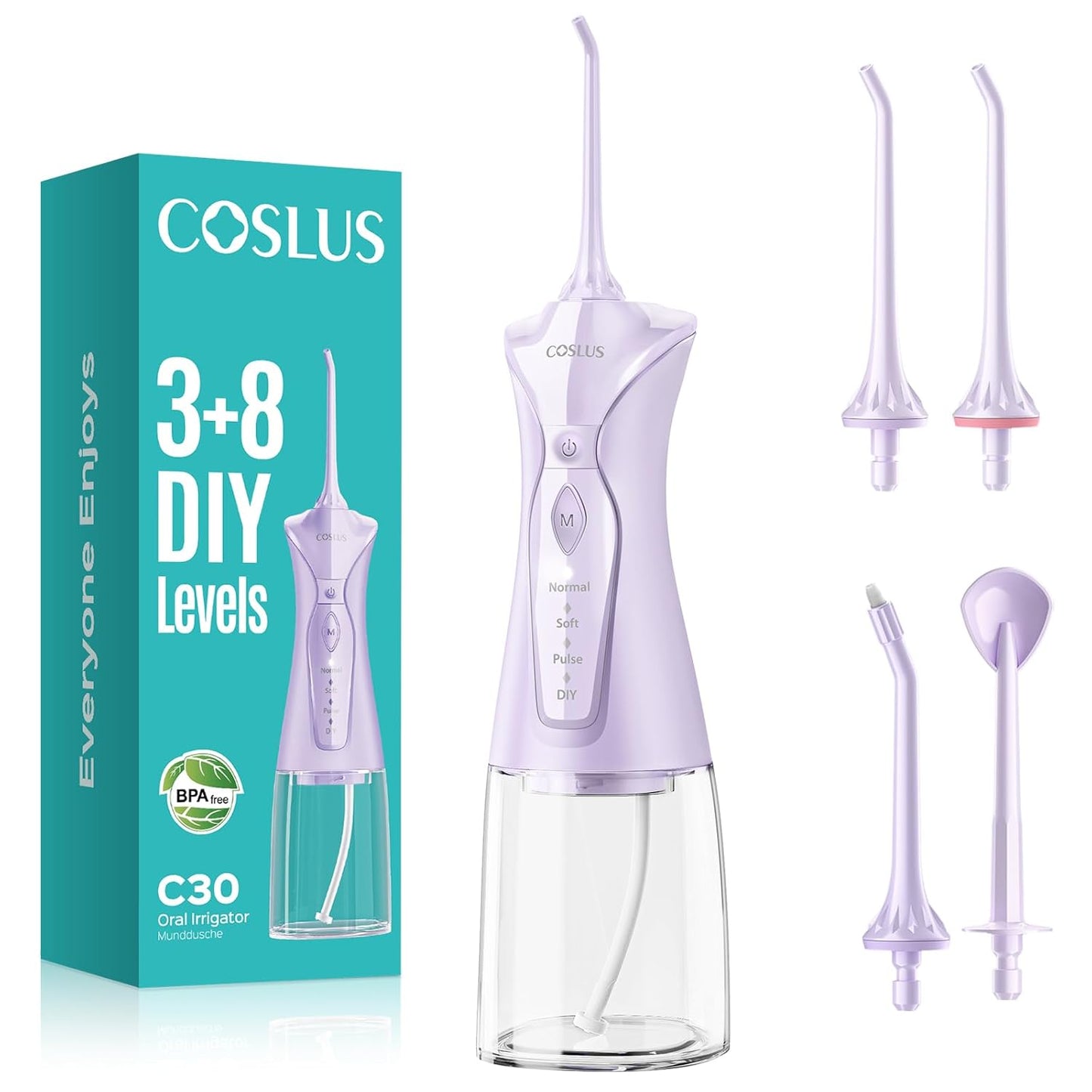 Water Dental Flosser Pick for Teeth: 4 Modes Cordless Portable 300ML Larger Tank Water Teeth Cleaner IPX7 Waterproof Flossing Cleaning Picks for Home Travel C30(FC5360)