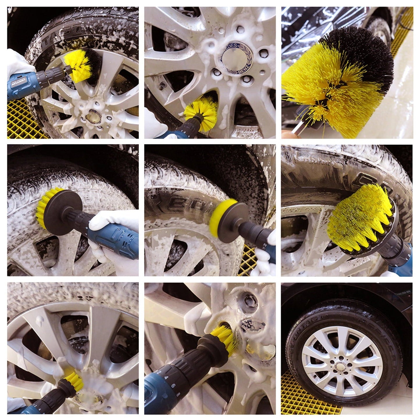 12pcs Drill Brush Car Detailing Kit, TSV Car Wheel Tire Cleaning Brush Set, Wheels Brush, Rim Brush, Scrubing Brush Pad Sponge Kit for Car Waxing, Polishing, Tile