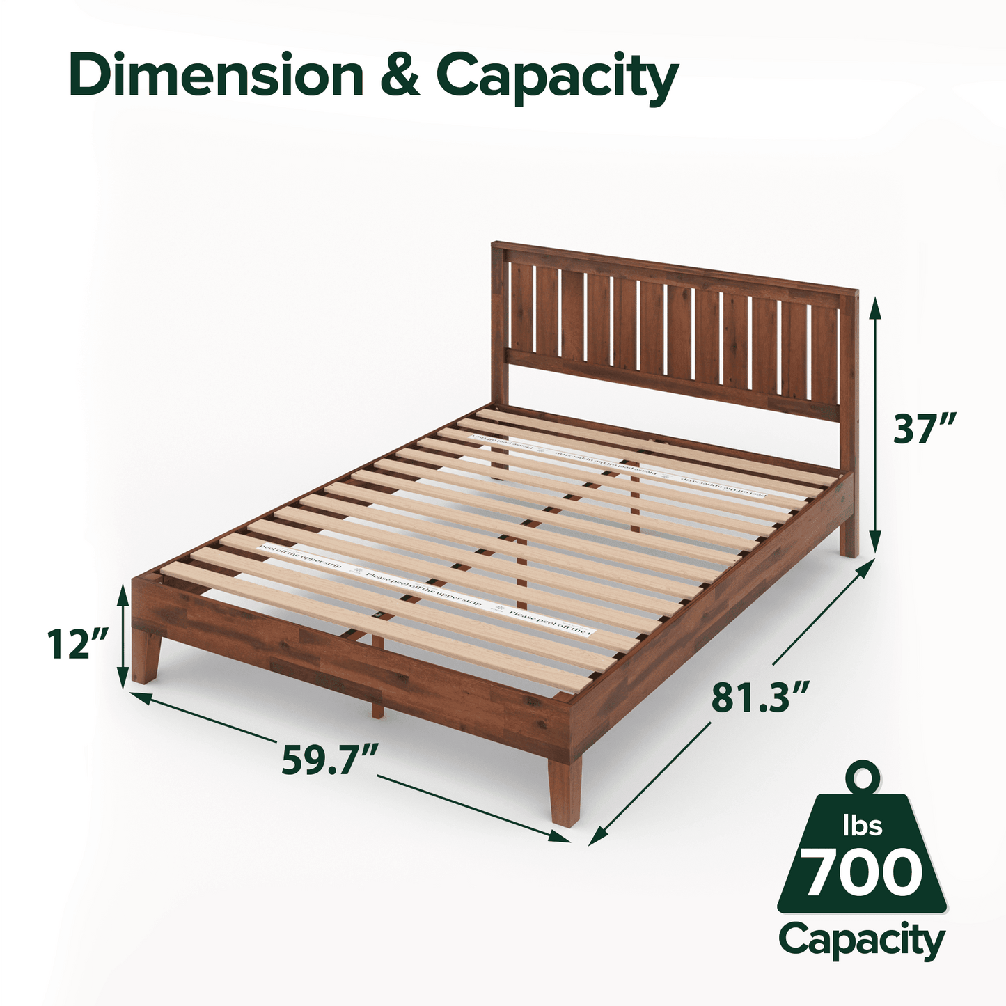 Zinus Vivek 37" Deluxe Wood Platform Bed Frame with Headboard, Queen