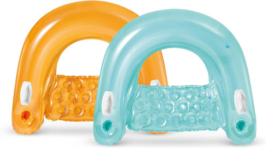 58859EP Sit 'N Float Inflatable Pool Float: Pool Lounge with Built-in Cup Holders – Heavy-Duty Handles – 220lb Weight Capacity – 58 x 39 – Colors May Vary