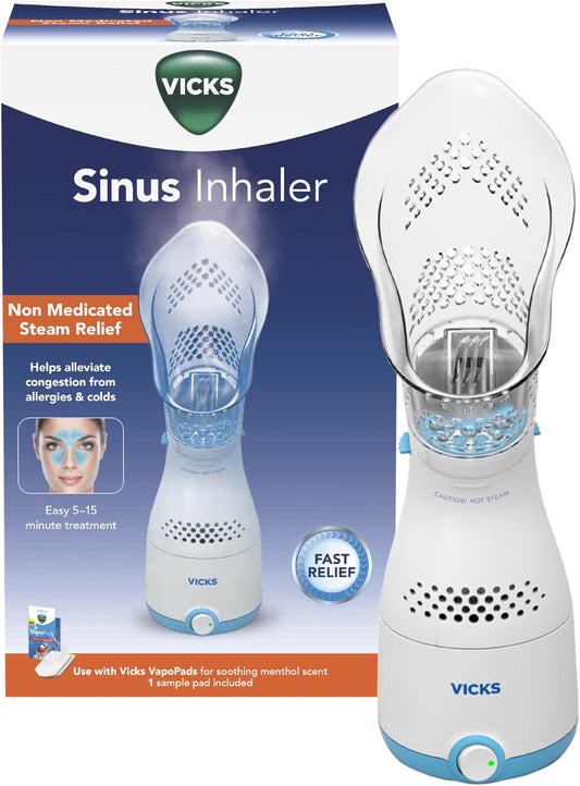 Sinus Inhaler - Non-Medicated Steam Relief for Allergies, Congestion, Coughs and Colds, Face Steamer, Soothes Nasal and Throat Passages, Use with VapoPads (1 Included), FSA and HSA Eligible