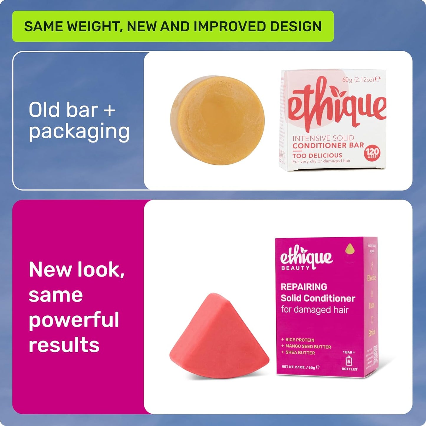 Repairing Conditioner Bar for dry. damaged hair with Rice Protein - Plastic Free. Vegan. Cruelty-Free. 2.12 oz