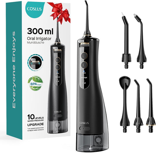 Cordless Water Flosser & Dental Pick for Teeth. Braces. Gums Care - Advanced 10 Pressure Settings for Multiple Users. Rechargeable. Portable for Travel. BPA-Free. Black. E40(WFP14)