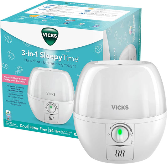 3-in-1 SleepyTime Humidifier. No. 1 Brand Recommended by Pediatricians*. Cool Mist Humidifier with Night-Light. and Essential Oil Diffuser for Baby and Kids rooms. Visible Cool Mist. White.
