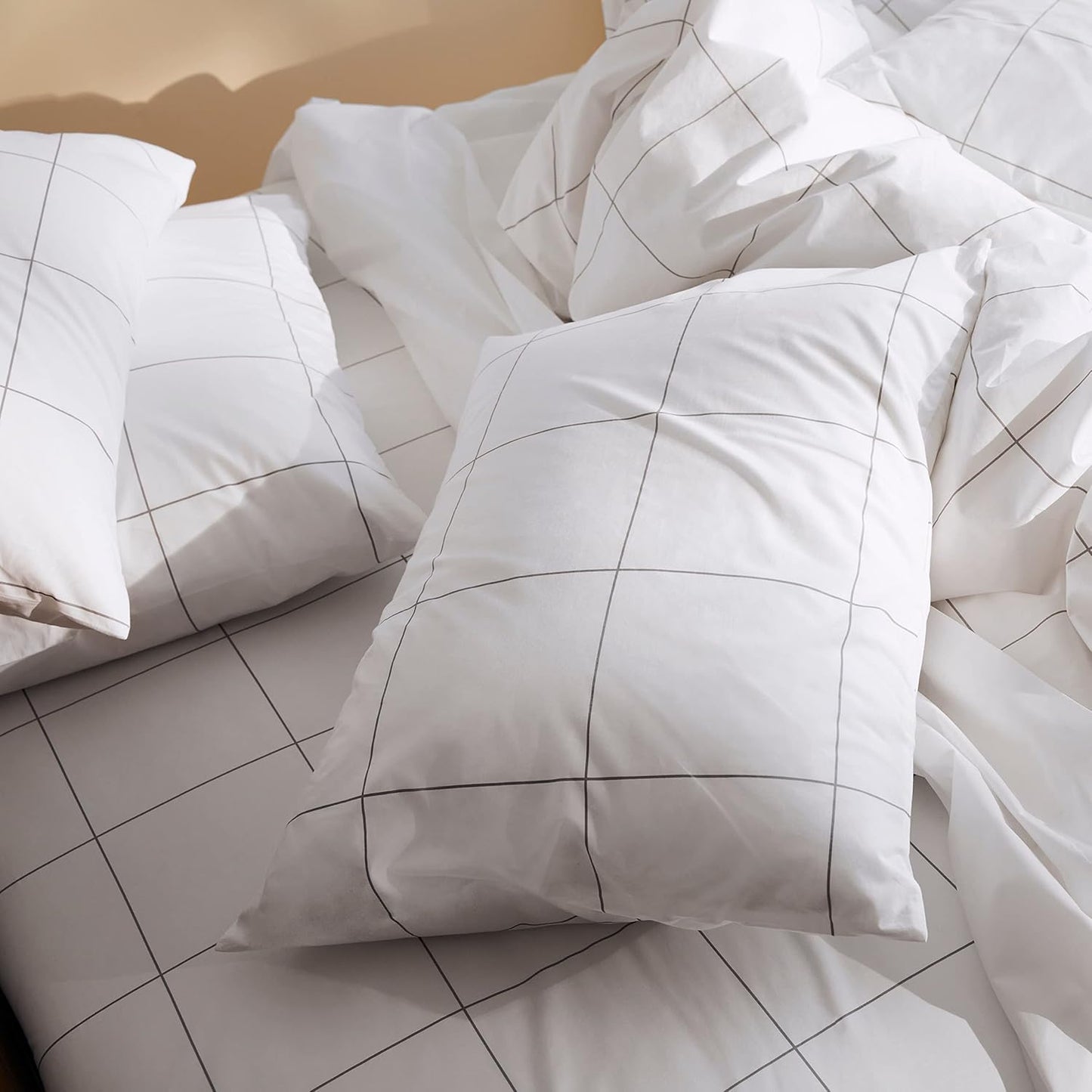 Luxury Percale 4 Piece Sheet Set - 100% Cotton. King Size in Window Pane - 1 Fitted Sheet. 1 Flat Sheet. 2 Pillowcases | Best Sheets for Hot Sleepers