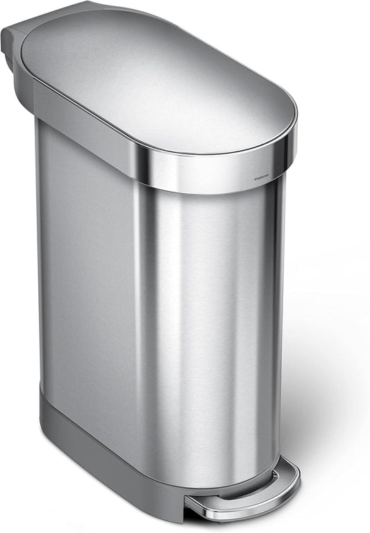45 Liter / 12 Gallon Slim Hands-Free Kitchen Step Trash Can. Brushed Stainless Steel