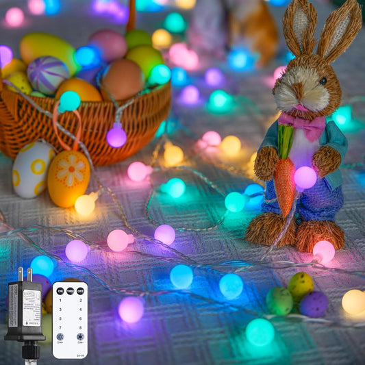 100 LED Connectable Easter Lights String Indoor Outdoor Waterproof. 33ft Multicolor Globe String Lights with Remote. 8Mode Easter Lights Plug in for Bedroom Tree Room Party Easter Decoration
