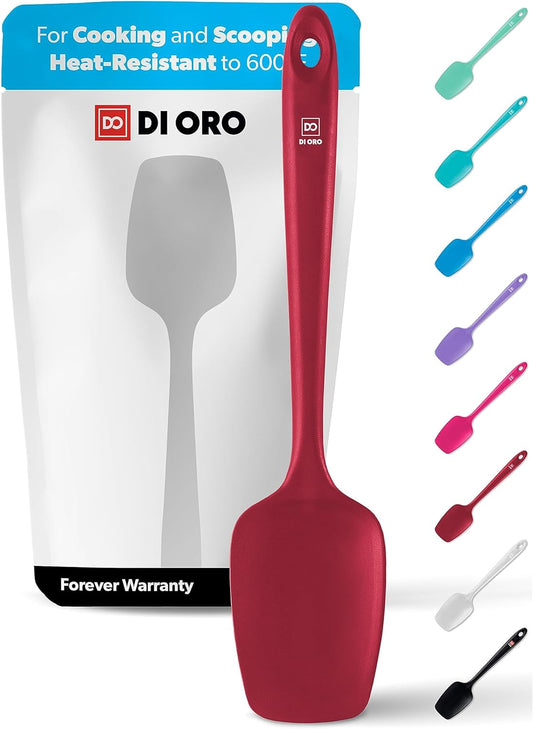Silicone Spoon Spatula - 600°F Heat-Resistant Large Silicone Spoonula Scraper - BPA Free Nonstick Cookware Safe Rubber Kitchen Utensil for Baking. Cooking. & Mixing - Dishwasher Safe (Red)