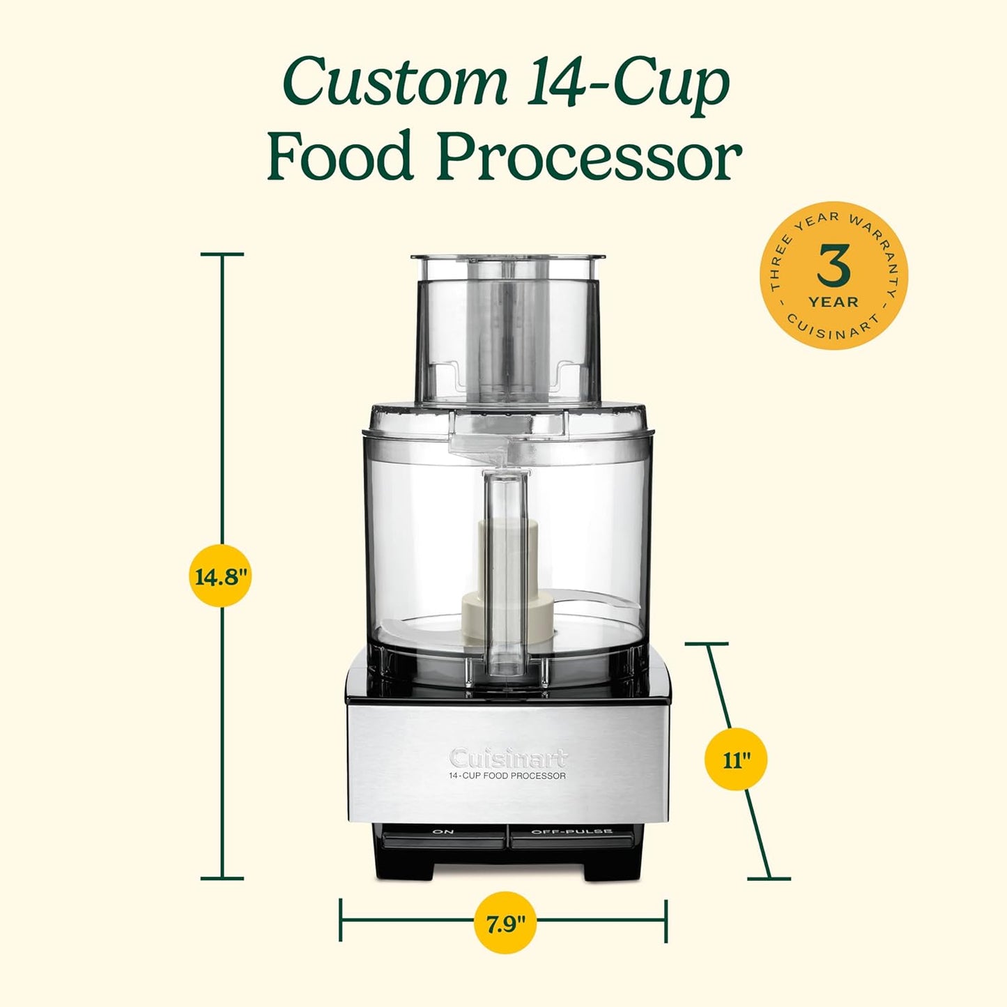 Food Processor 14-Cup Vegetable Chopper for Mincing. Dicing. Shredding. Puree & Kneading Dough. Stainless Steel. DFP-14BCNY