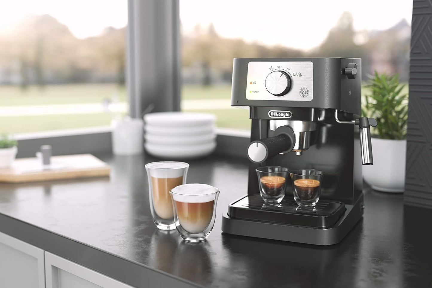 Stilosa Manual Espresso Machine. Latte & Cappuccino Maker. 15 Bar Pump Pressure + Milk Frother Steam Wand. Black / Stainless. EC260BK. 13.5 x 8.07 x 11.22 inches