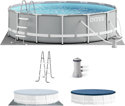 26719EH Prism Frame Premium Above Ground Swimming Pool Set: 14ft x 42in – Includes 1000 GPH Cartridge Filter Pump – SuperTough Puncture Resistant – Rust Resistant – 3357 Gallon Capacity