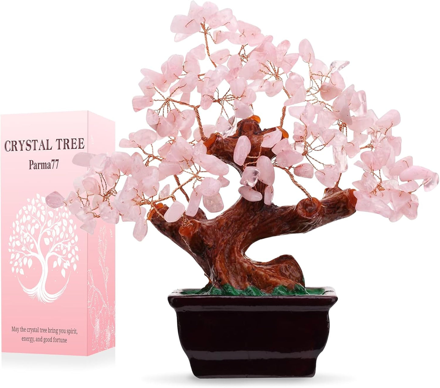77 Feng Shui Natural Rose Pink Quartz Crystal Money Tree Bonsai Style Decoration for Wealth and Luck