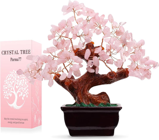 77 Feng Shui Natural Rose Pink Quartz Crystal Money Tree Bonsai Style Decoration for Wealth and Luck