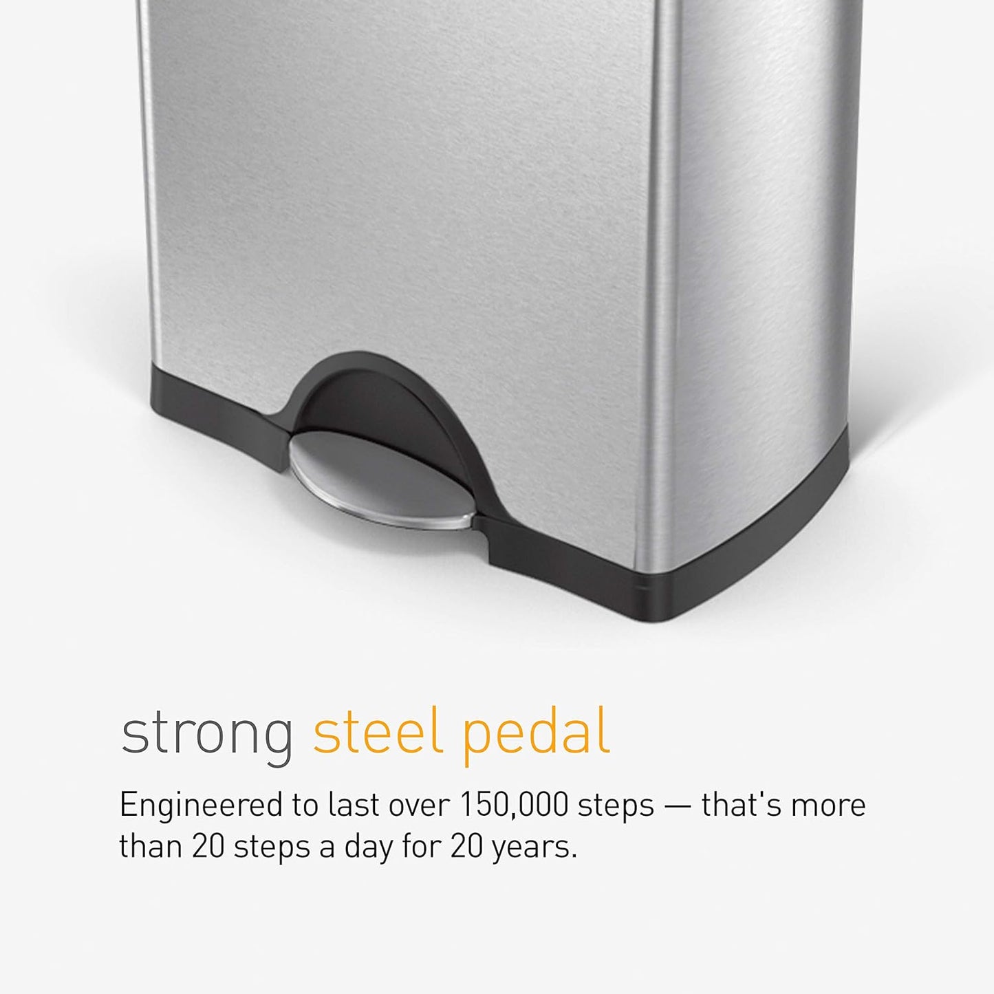 Rectangular Dual Compartment Recycling Kitchen Step Trash Can. 46 Liter. Brushed Stainless Steel