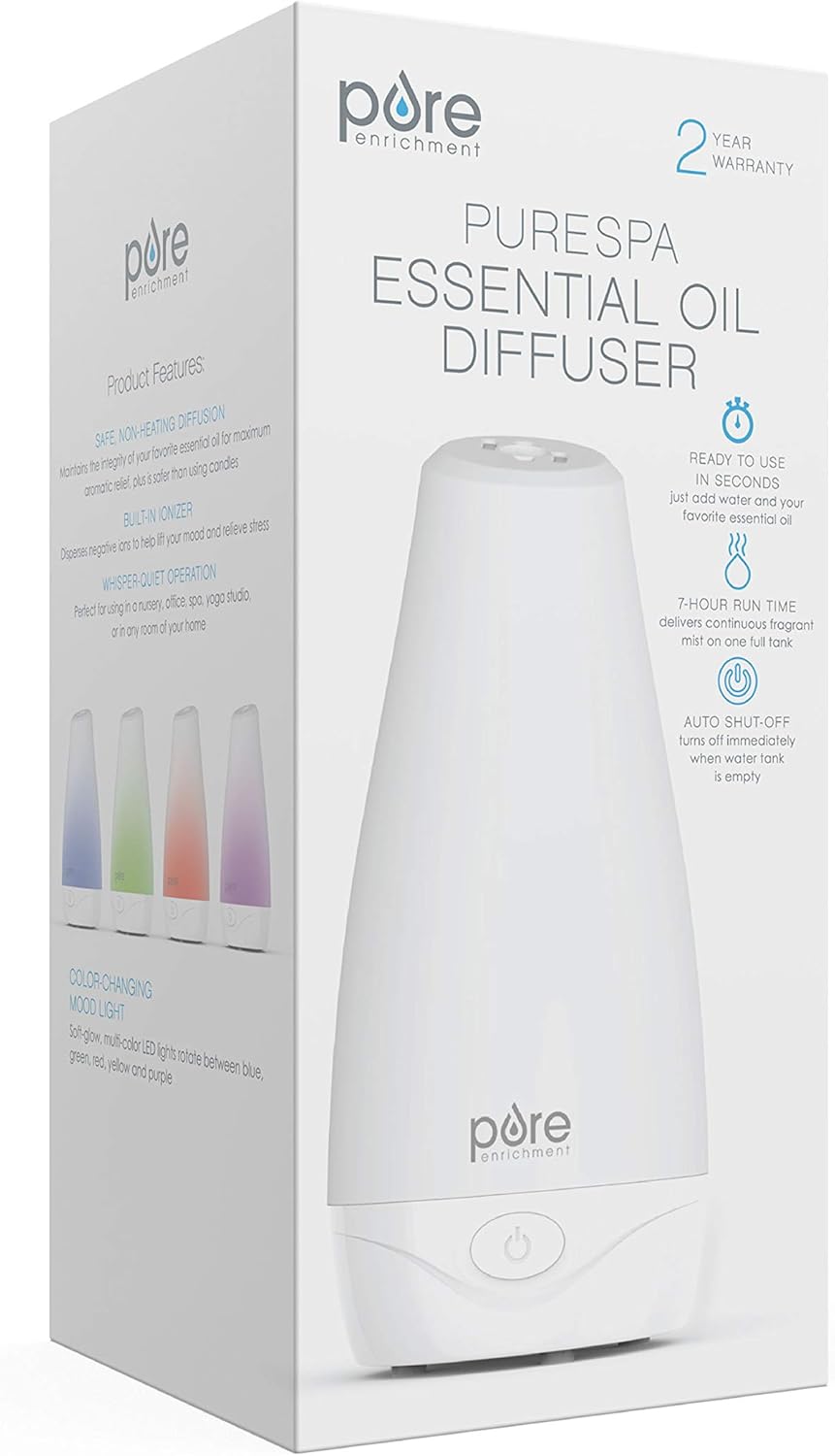 Essential Oil Diffuser - Compact Ultrasonic Aromatherapy Diffuser. Natural Air Deodorizer. 100ml Water Tank. and Optional Mood Light - Lasts Up to 7 Hours with Auto Shut-Off