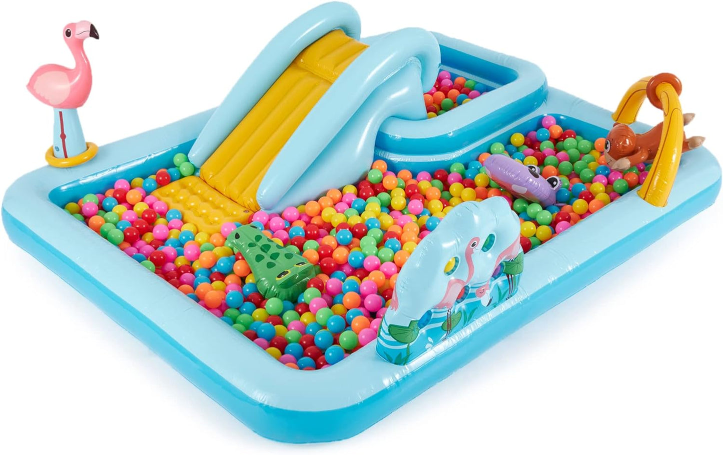 96 x 78 x 28 Inflatable Jungle Adventure Play Center Spray Kiddie Pool - Backyard Kids Water Slide. Outdoor Blow-Up Splash Pad for Toddlers