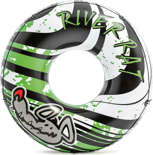 River Rat 48 Inch Inflatable Vinyl Towable Boat Floating Tube Raft for Swimming Pool and Lake in Green Rat or Graffiti Rat Design. Color Varies